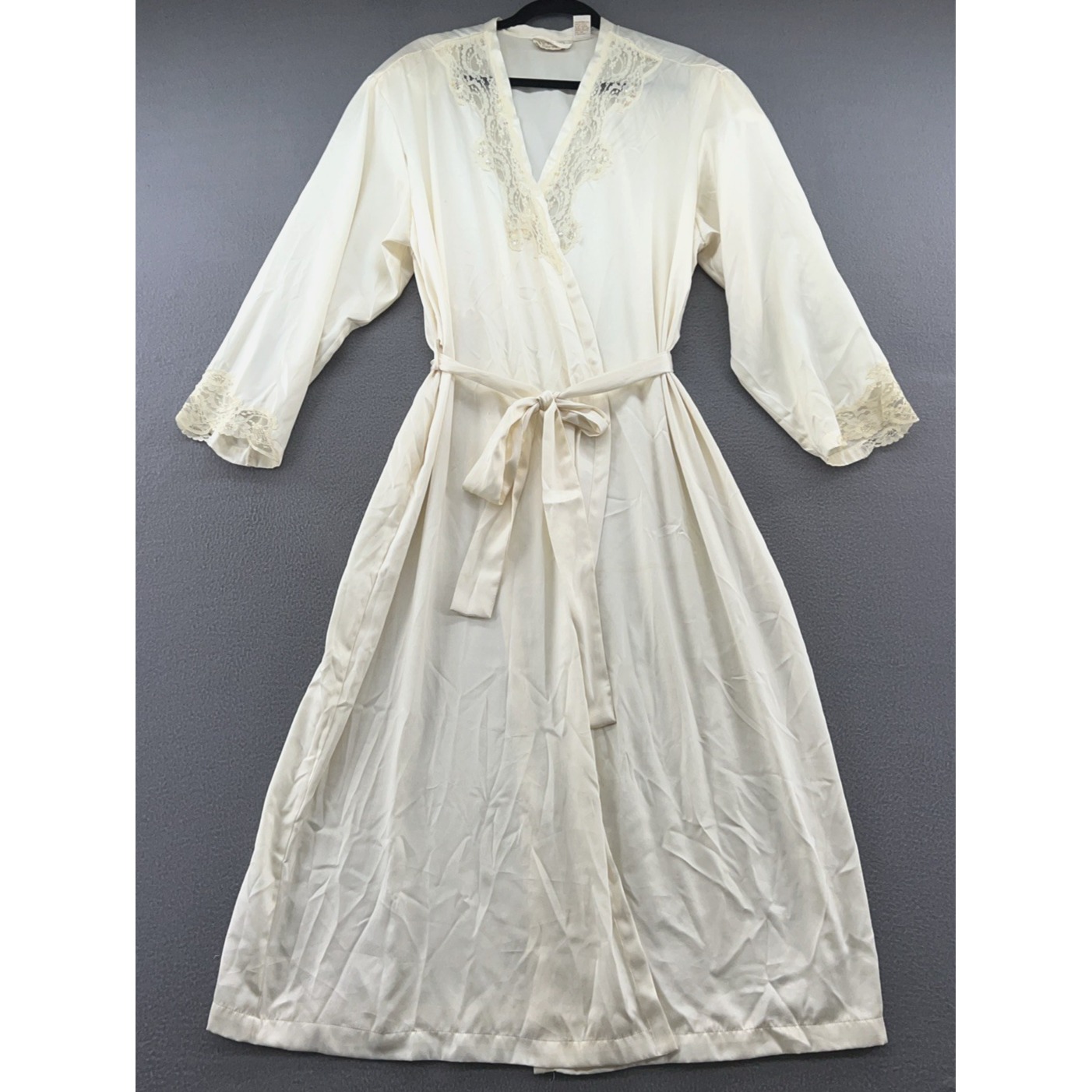Vtg Victorias Secret Riobe Womens Sz M/L Ivory Lace Belted Long Gold Label